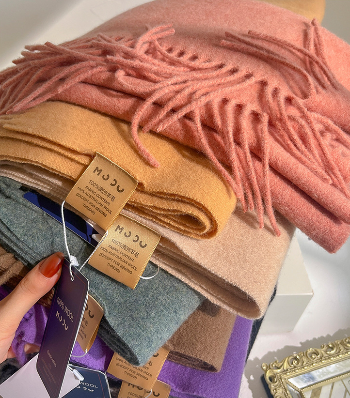 Mode 100% laine écharpe douce couleur unie écharpe pour les femmes polyvalent chaud hiver écharpe épaissir tricoté châle Simple gland foulards