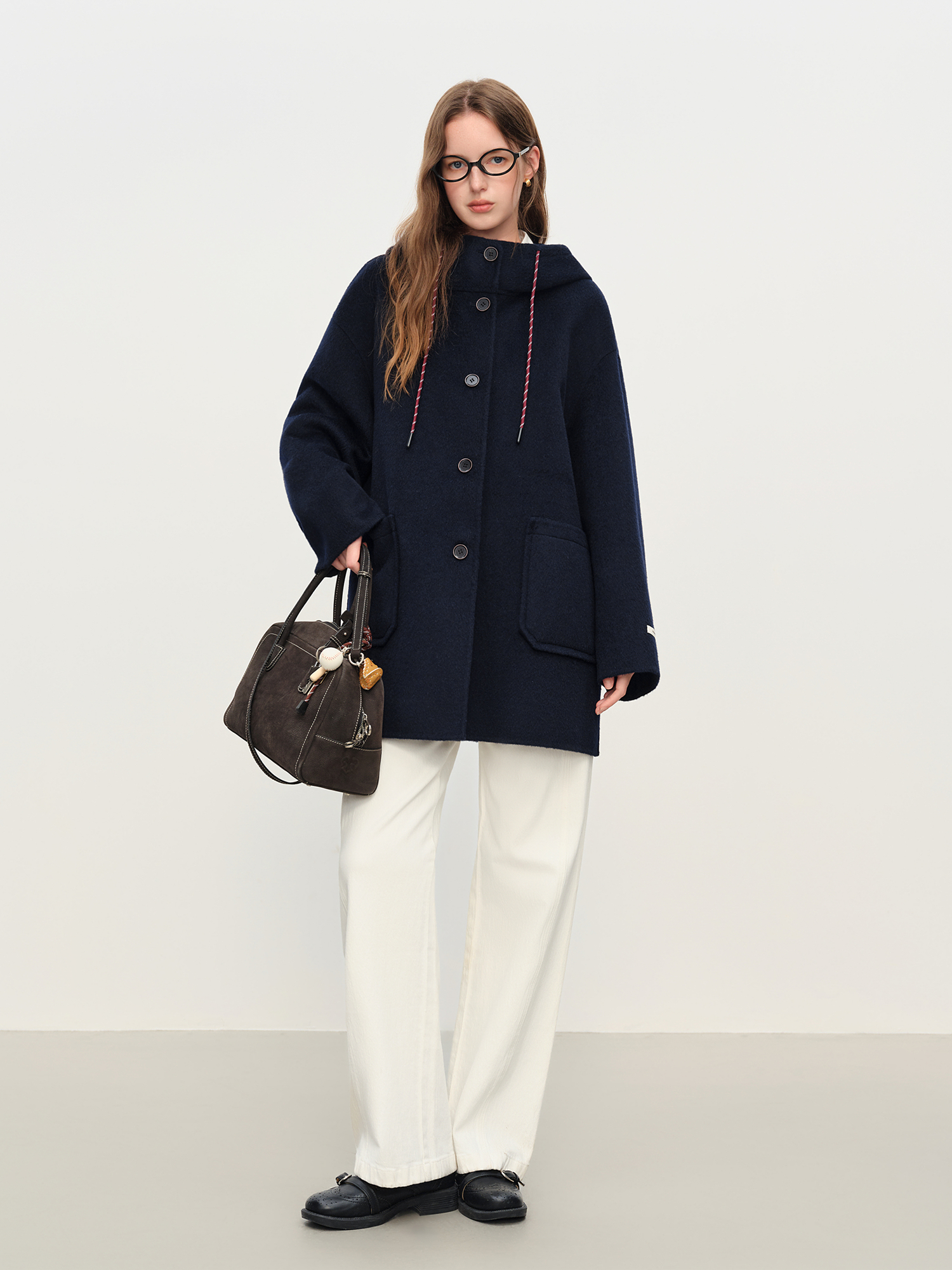 FSLE manteau en laine Double face à capuche rajeunissant de Style collégial pour femmes manteau en laine mi-long poches gris fille