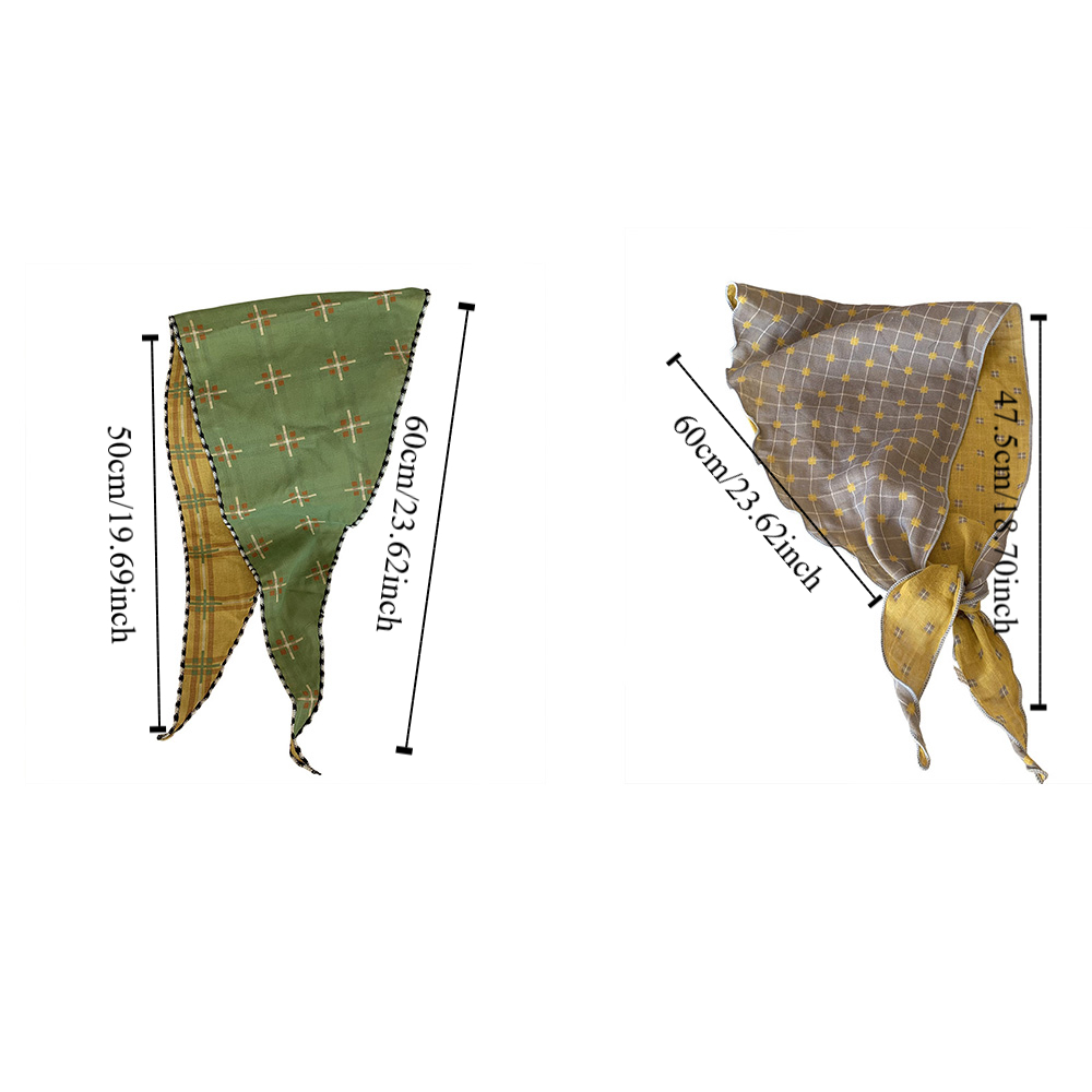 Foulard Turban en Coton Doux à Motif Treillis, Style Champêtre, Bandeau Triangulaire Fin et Coloré pour Filles