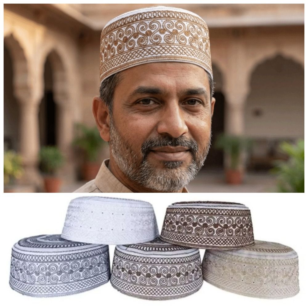 Chapeau musulman traditionnel religieux, style ethnique rond, casquette islamique plate respirante, broderie fine, chapeau juif pour la prière