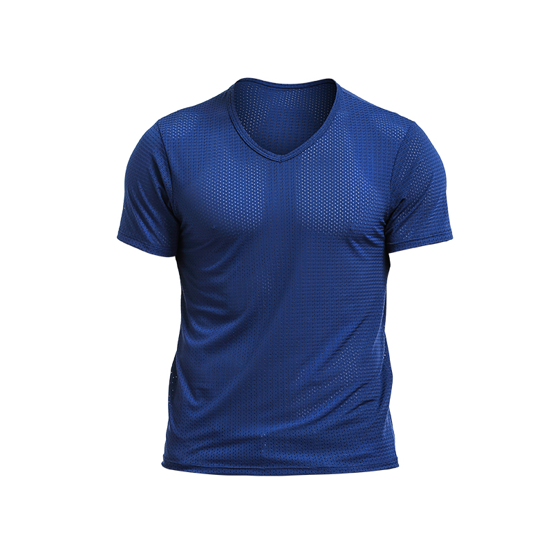 T-shirt en maille de soie glacée pour hommes, maille respirante avec tissu perforé, sport et fitness