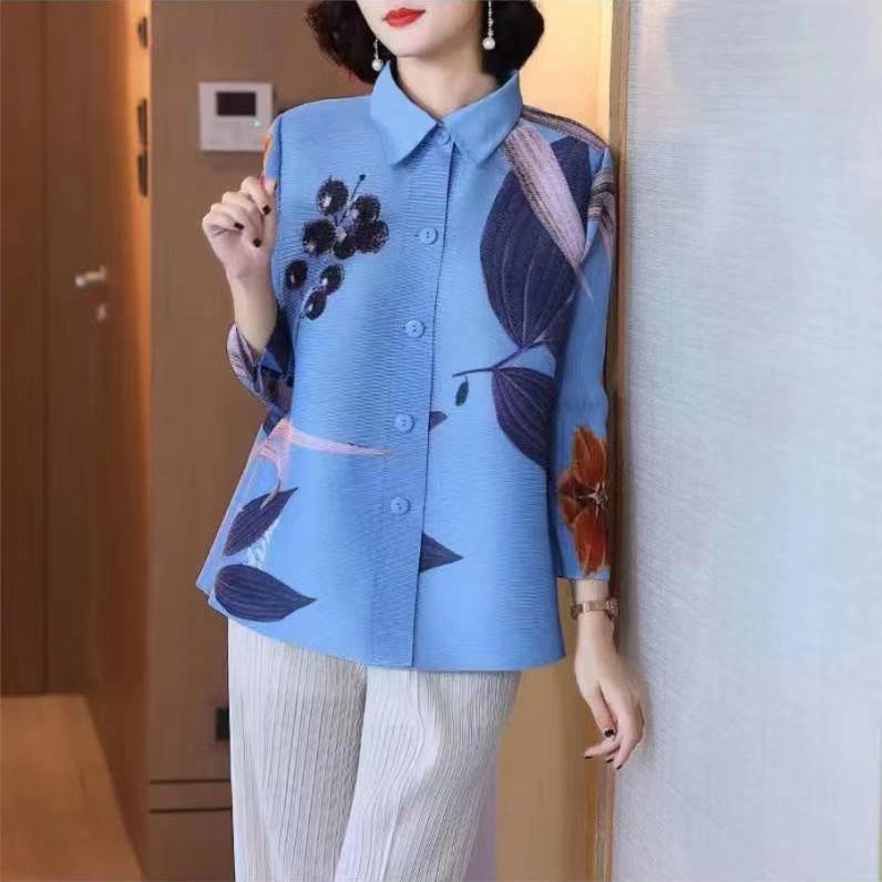 Chemise femme automne 2023 nouvelle petite chemise à la mode maman plissée grand haut court
