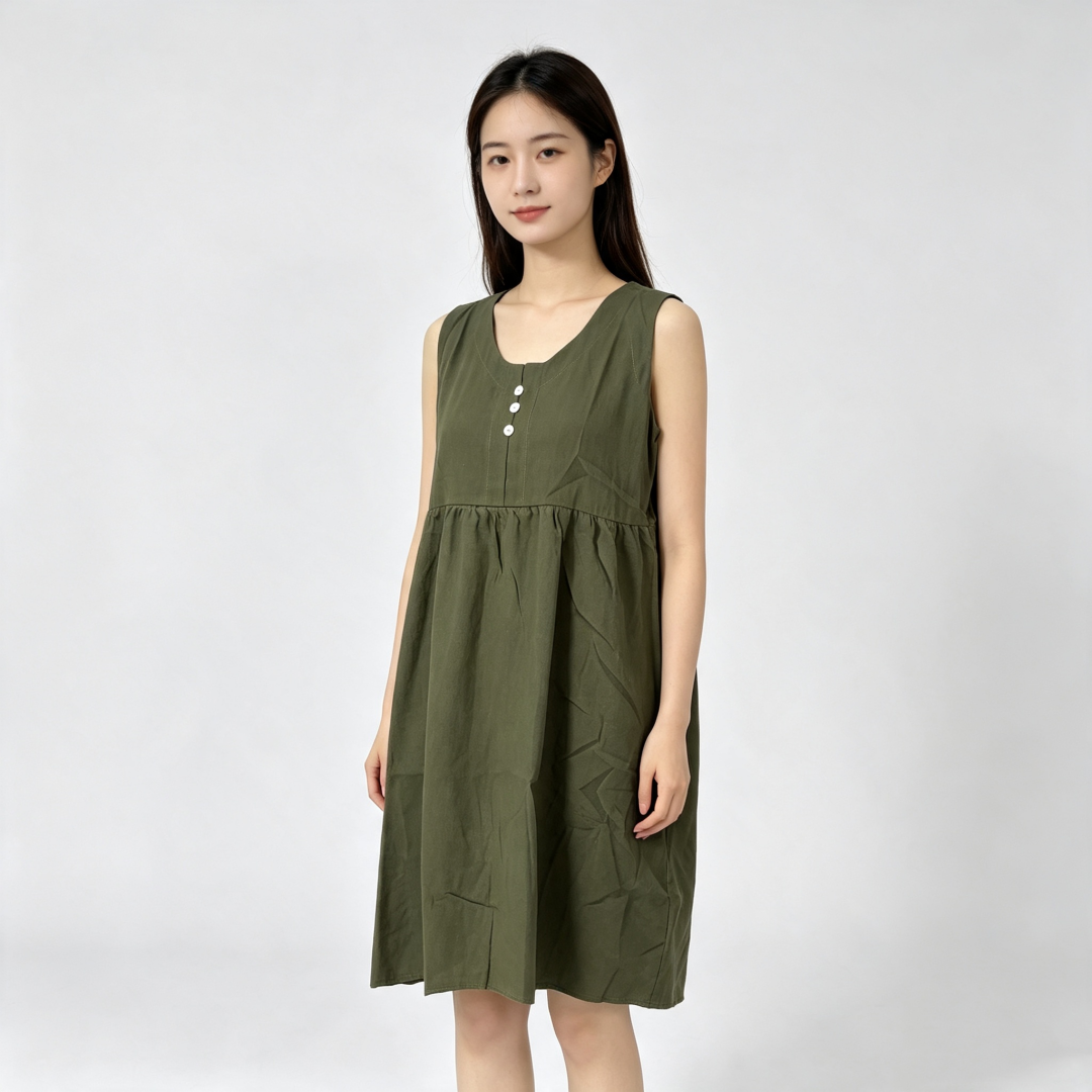 Nouvelle Robe Décontractée Sans Manches en Coton et Lin pour Femme 2026 – Robe Midi Ample Boutonnée pour l'Été