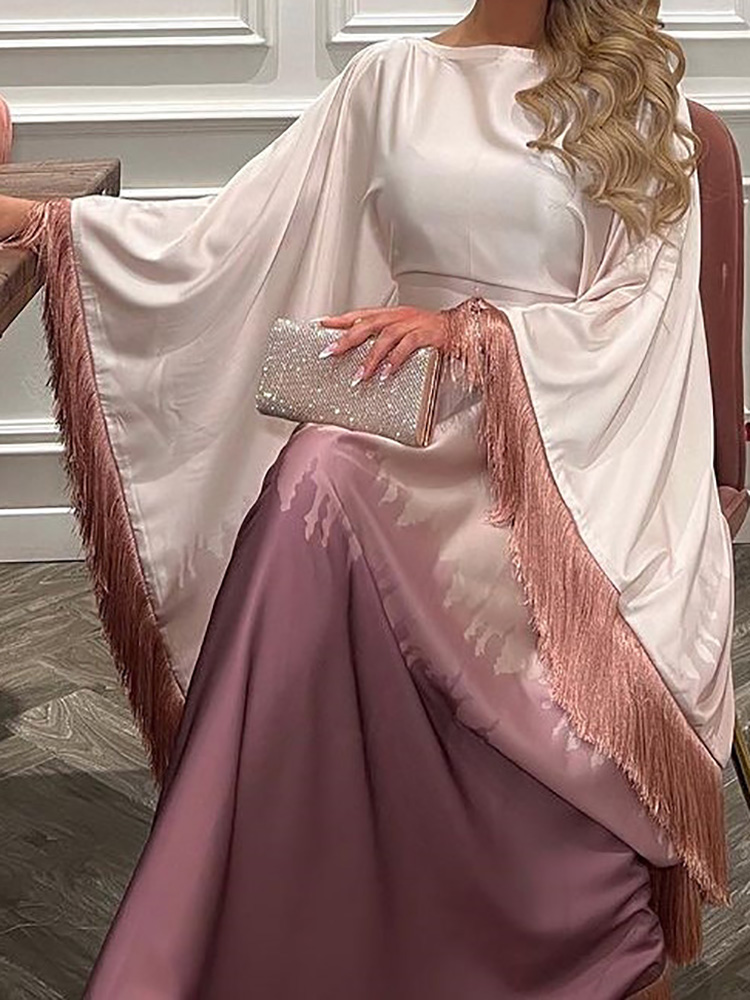 Abaya-Robe Maxi Musulmane de Luxe pour Femme, Manches Chauve-Souris, Patchwork, Col Rond, Ramadan, Eid, Dubaï, 2024