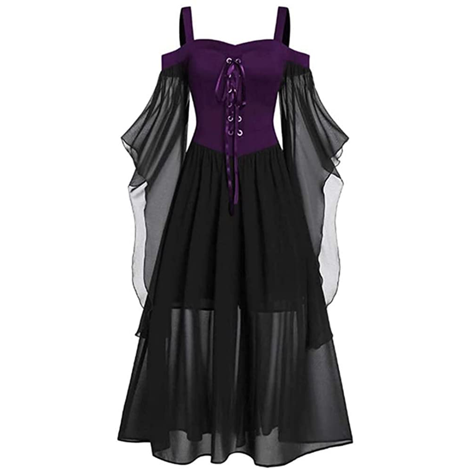 Robe gothique Vintage à lacets pour femmes, épaules dénudées, médiévale, Costumes de Cosplay de sorcière d'halloween, robe à bretelles pour fête de carnaval