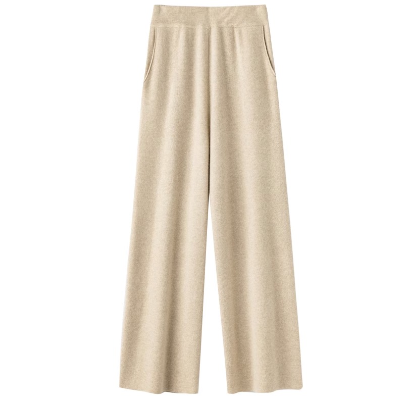 Pantalon élégant à jambes larges tombantes, taille haute, vêtements d'extérieur pour femmes avec poches, Baggy, droit, tricoté, vadrouille