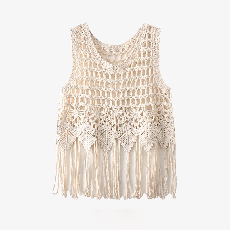 Débardeur en Crochet transparent pour femmes, Cover-Up pour Bikini, ajouré, sans manches, à franges, tenue de plage, de vacances, style Boho, été