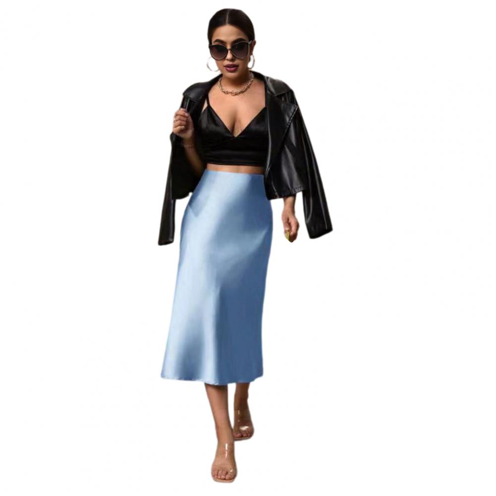 Jupe midi pour femme, taille haute, en satin lisse, coupe sirène, amincissante, pour voyage, soirée, travail, loisirs, usage quotidien