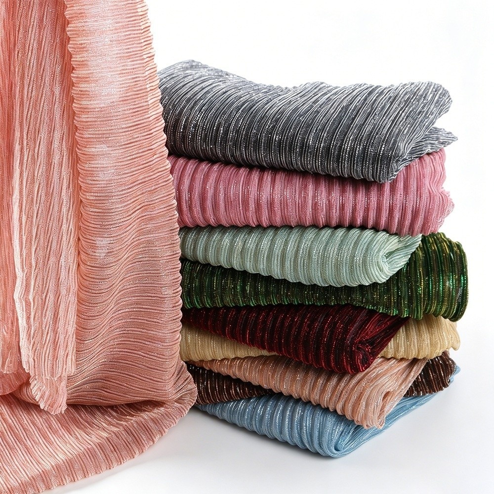 Foulard en soie uni tendance, voile hijab en mousseline froissée respirante, turban brillant avec fils dorés et argentés pour l'extérieur