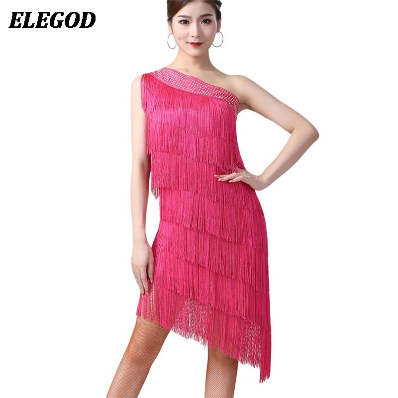 Robe de danse latine sexy pour femmes adultes, robe à paillettes et à franges, robe asymétrique à franges, tenue de danse de salon rumba.