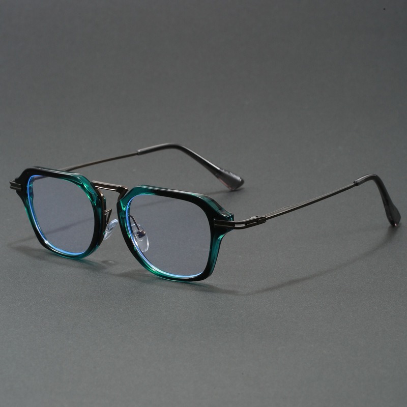 Lunettes de vue carrées rétro de luxe pour hommes, monture épaisse en acétate, verres optiques en métal mélangé, filtre anti-lumière bleue, pour le bureau et le quotidien