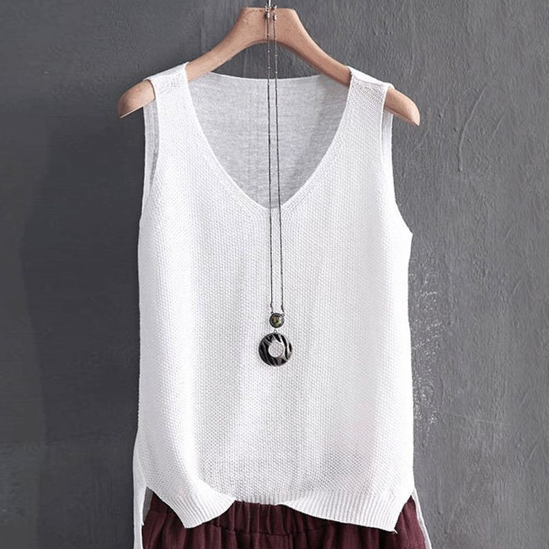 Blusas Mujer De Moda 2024 Blouse femmes été sans manches tricoté Blouse chemise femmes vêtements col en v Blouse haut pour femme chemises C855