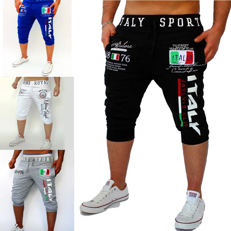 Pantalon capri à imprimé lettre pour homme, pantalon de sport court, pantalon de survêtement décontracté, longueur mollet, élastique, respirant, cordon de proximité, 4 couleurs