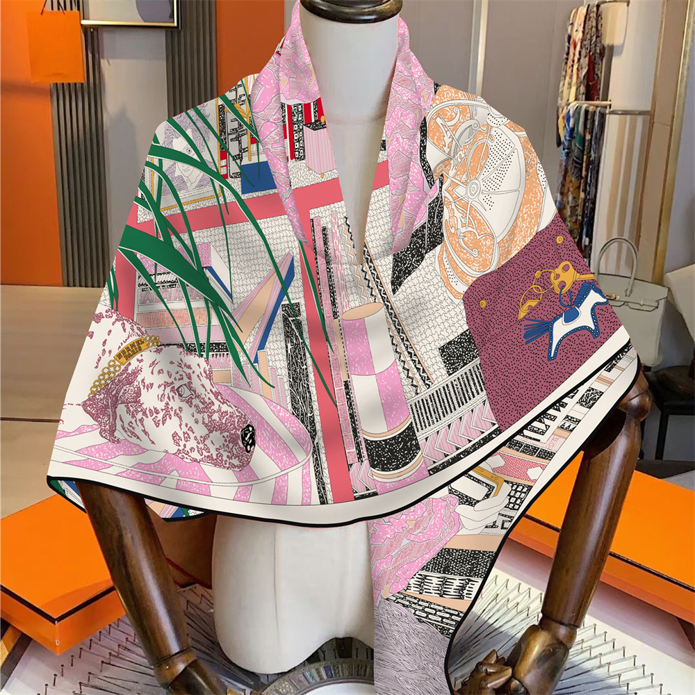 Écharpe d'hiver en soie et cachemire pour femme, châles imprimés tendance, pashminas chauds, foulards carrés, hijabs de marque, grands bandanas pour femme 135CM