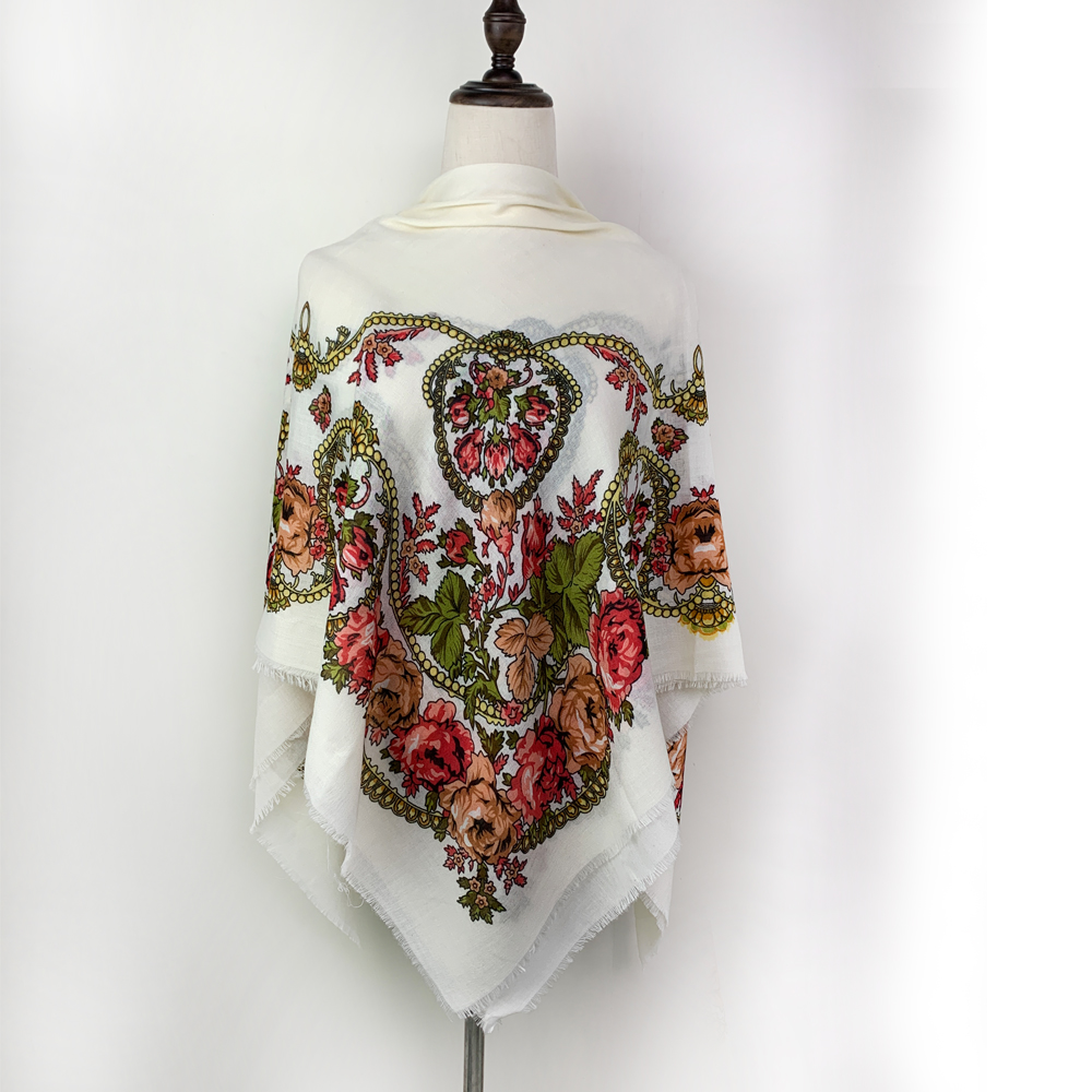 Foulard carré russe à fleurs de luxe pour femmes, Bandana fin et respirant, pare-soleil de voyage ethnique, châles de plage, 120x120cm