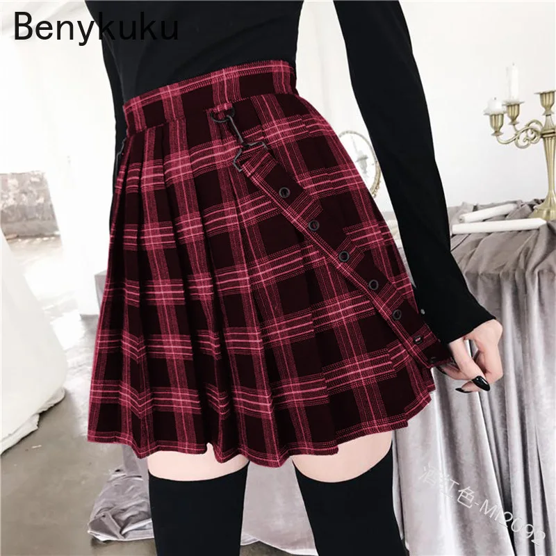 Jupes plissées Vintage à carreaux pour femmes, taille haute, ligne a, 5XL, Mini jupe gothique Punk, Style Preppy, jupes courtes pour dames, 2025