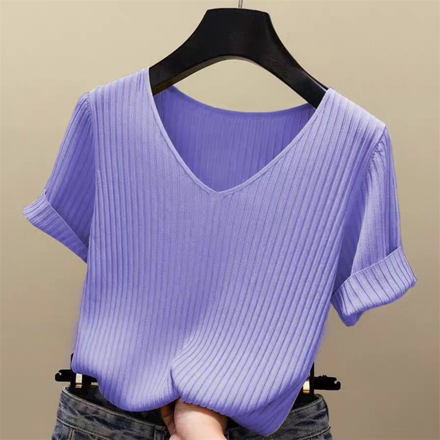 2026 Chemisier d'été femmes Blusas Mujer De Moda Verano chemisier à manches courtes col en v tricoté Blouse chemise hauts femmes Blusas