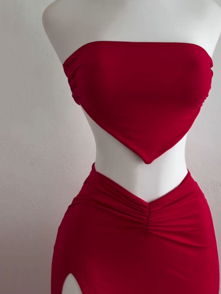 Ensemble 2 pièces pour femmes, haut court, dos nu, jupe taille haute, Sexy, Slim Fit, robe mi-longue fendue, costumes tubulaires, ensembles de Club de fête, été