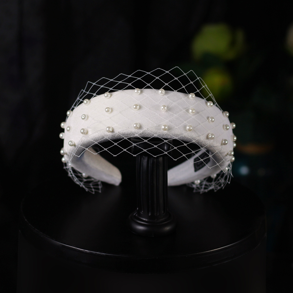 Bandeau rembourré avec voile pour femmes, bandeau de perles de mariée, large bandeau pour cheveux, couvre-chef pour fête de mariage, Showgirl