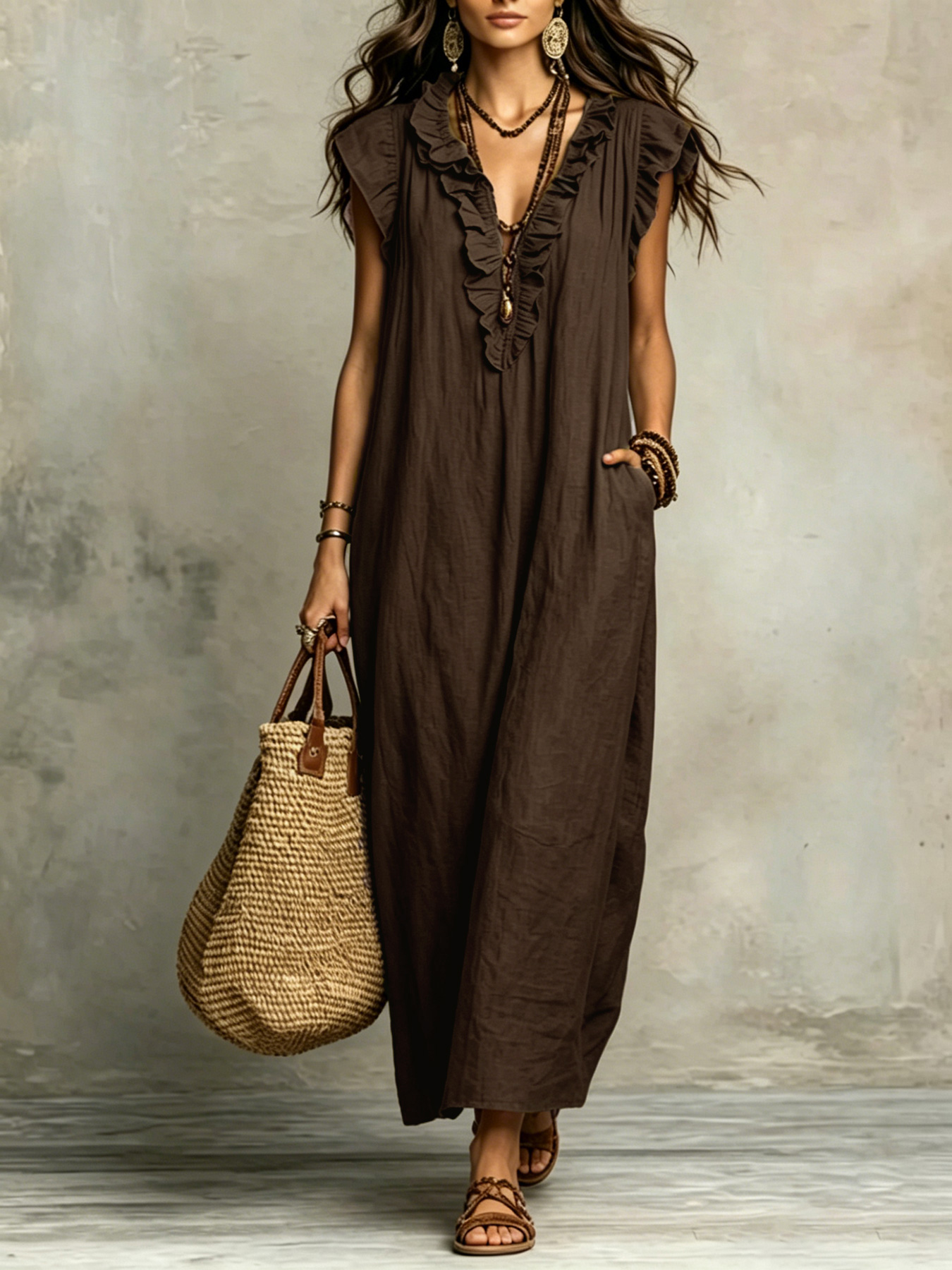 Robe longue bohème pour femmes, printemps-été, avec manches volantes, robe élégante pour femmes