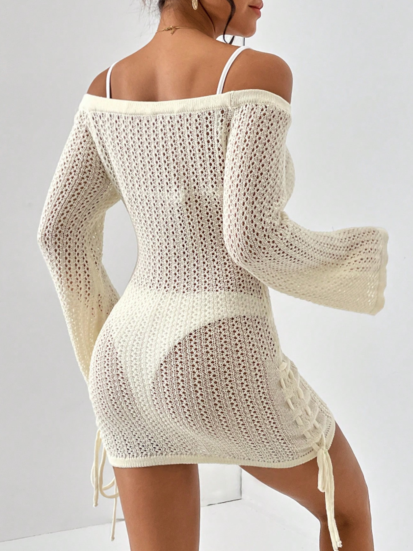 Robe courte ajourée en tricot pour femmes, vêtements de plage, Style à la mode, Cover-Up pour les vacances d'été, robe blouse transparente avec protection solaire