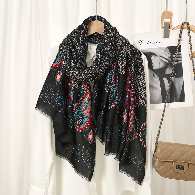 Châle en Viscose à franges florales Paisley aztèque pour femme, écharpe de haute qualité, étole Pashmina, Bufandas, Hijab musulman, 180x90Cm, hiver 2026