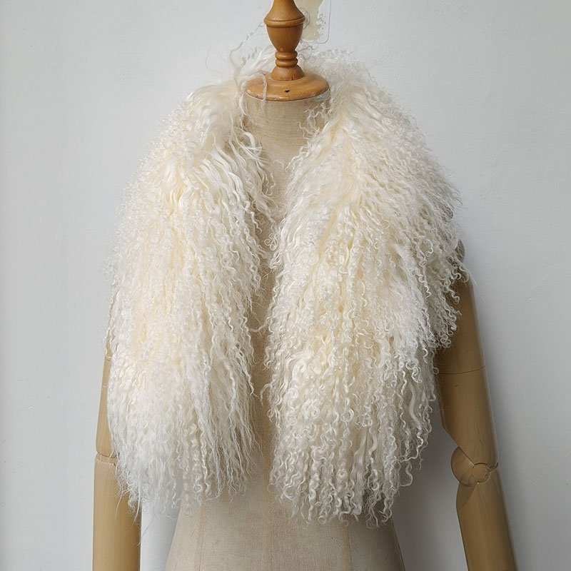 Femmes hiver mongolie agneau écharpe courte de luxe dames chaud véritable Tibet fourrure foulards femme moyenne longueur réel col de fourrure