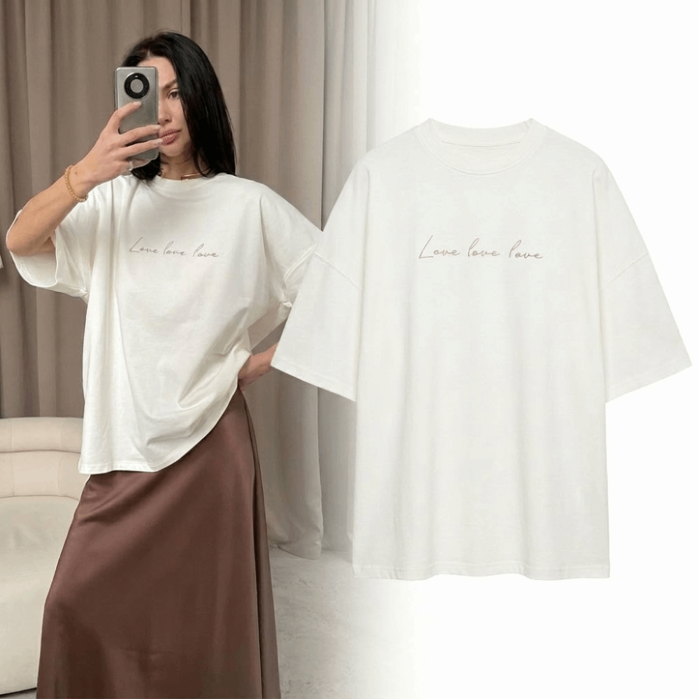T-shirt ample pour femme à manches courtes, col rond, ourlet droit, imprimé lettres, coupe oversize, style décontracté