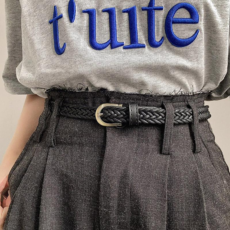 Ceinture fine tissée tendance 1,7x110cm, accessoires vintage pour jeans et robes, ceinture simple à boucle ardillon pour femme, Cinturones Para Mujer