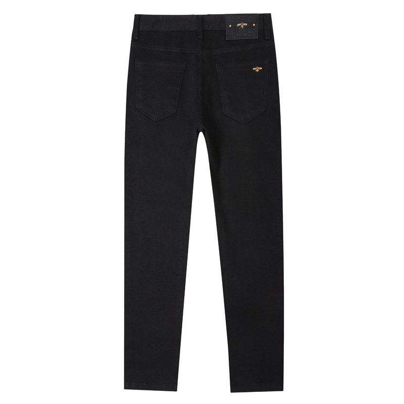 Jean noir pur pour hommes, pantalon long en denim simple, à la mode, de luxe léger, tendance, extensible, coupe slim, haut de gamme et polyvalent