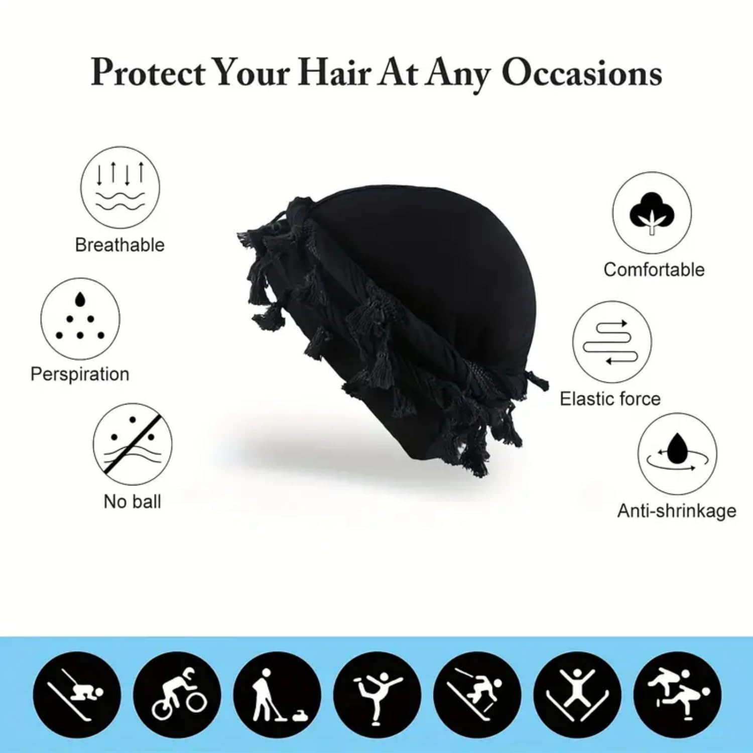 Durag vintage torsadé avec pompon pour hommes, turban noir et gris, foulard à nouer, bandeau pour cheveux pour garçons