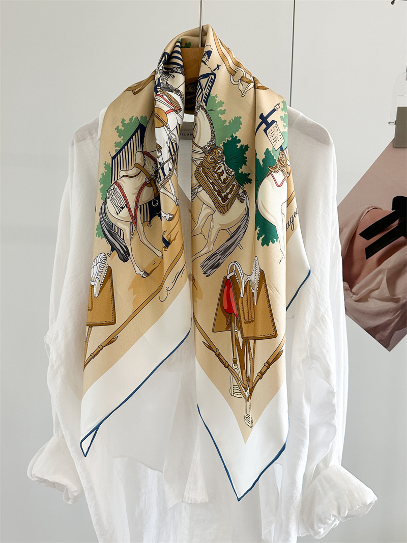 Écharpe 100% Soie 90CM, Foulards de Luxe de Créateur, Bandanas à Bords Roulés, Châles de Printemps, Accessoires Cheveux et Cou 35"