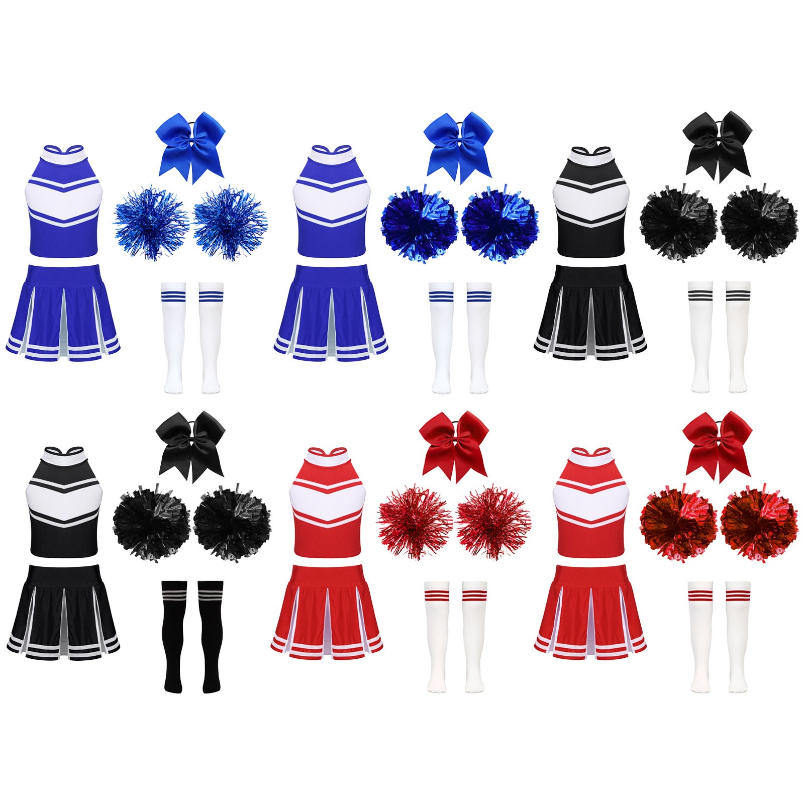 Costumes de pom-pom girl pour filles, uniforme d'encouragement, tenue de danse de fête d'Halloween, performance sur scène, robe de paupières de sport