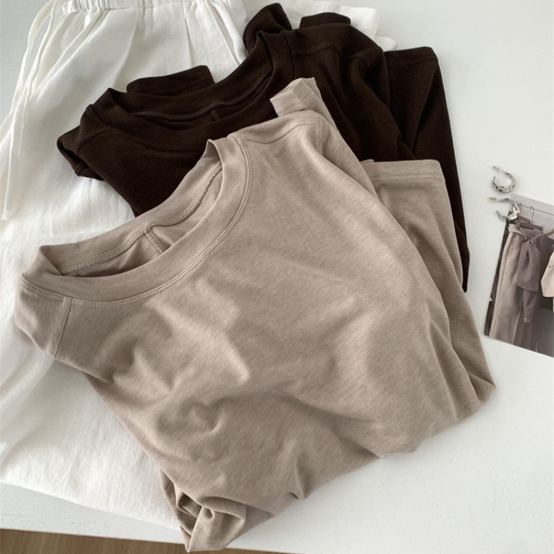T-shirt à manches longues pour femmes, épissure de laine de soie, haut fin, doux, cireux, couleur unie, printemps été