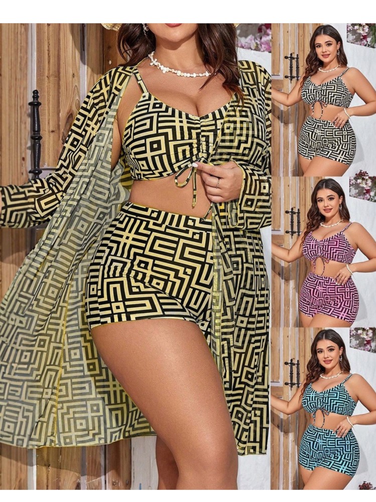 3 pièces ensembles grande taille Bikini femmes Push Up grande taille maillot de bain 2025 été Mujer grande taille ventre contrôle maillots de bain Bikini ensembles
