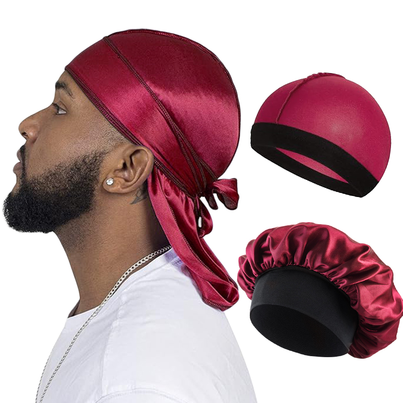 3 pièces/lot femmes hommes soyeux Durag longue queue Pirate chapeau élastique Bonnet Turban dôme casquette unisexe Bandanas dormir bonnet de douche tête enveloppement
