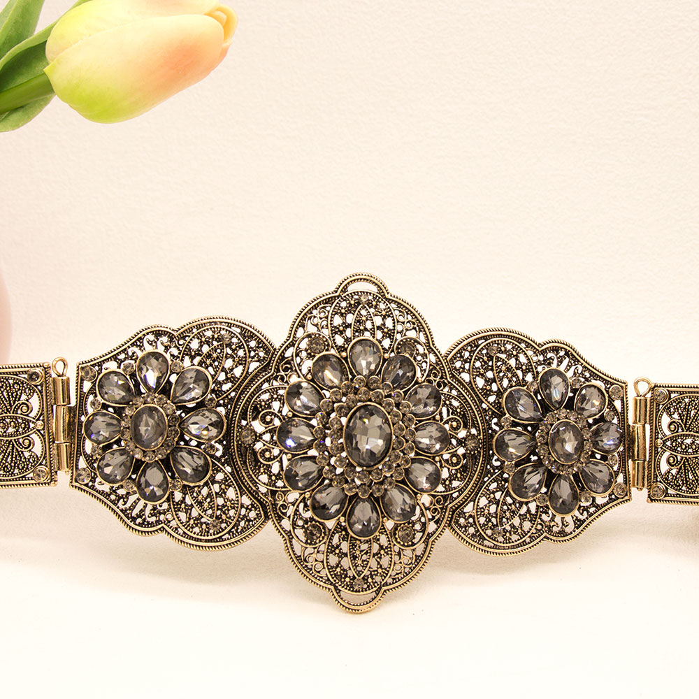 Ceinture chic pour femmes du Caucase, ceinture en cristal pour caftan marocain, bijoux de mariage arabes et turcs, longueur réglable