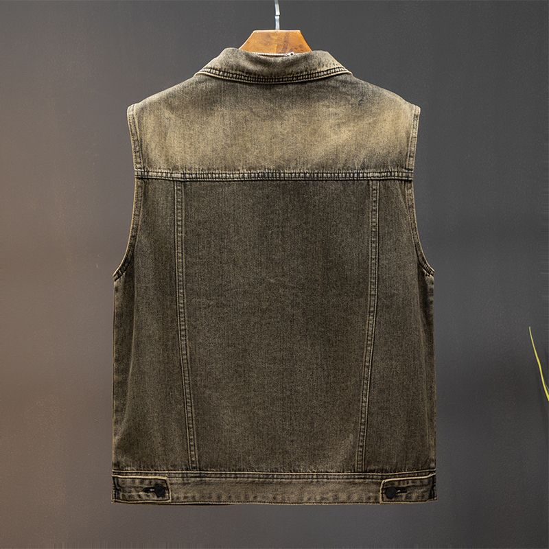 Veste sans manches en Denim pour hommes, gilet rétro nostalgique bleu, manteau de sport de plein air, grande génération de bouche, vêtements de travail, hauts gilets