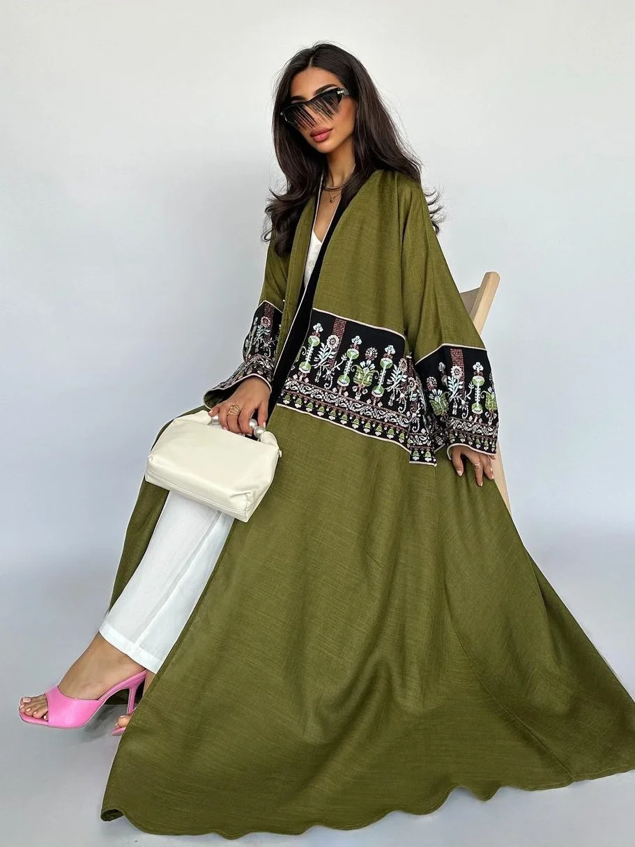 Robe de soirée longue pour femmes musulmanes, abaya Jalabiya, broderie, ramadan, Maroc, Dubaï, caftan arabe, Islam, cardigan modeste, robe éducative, 2024