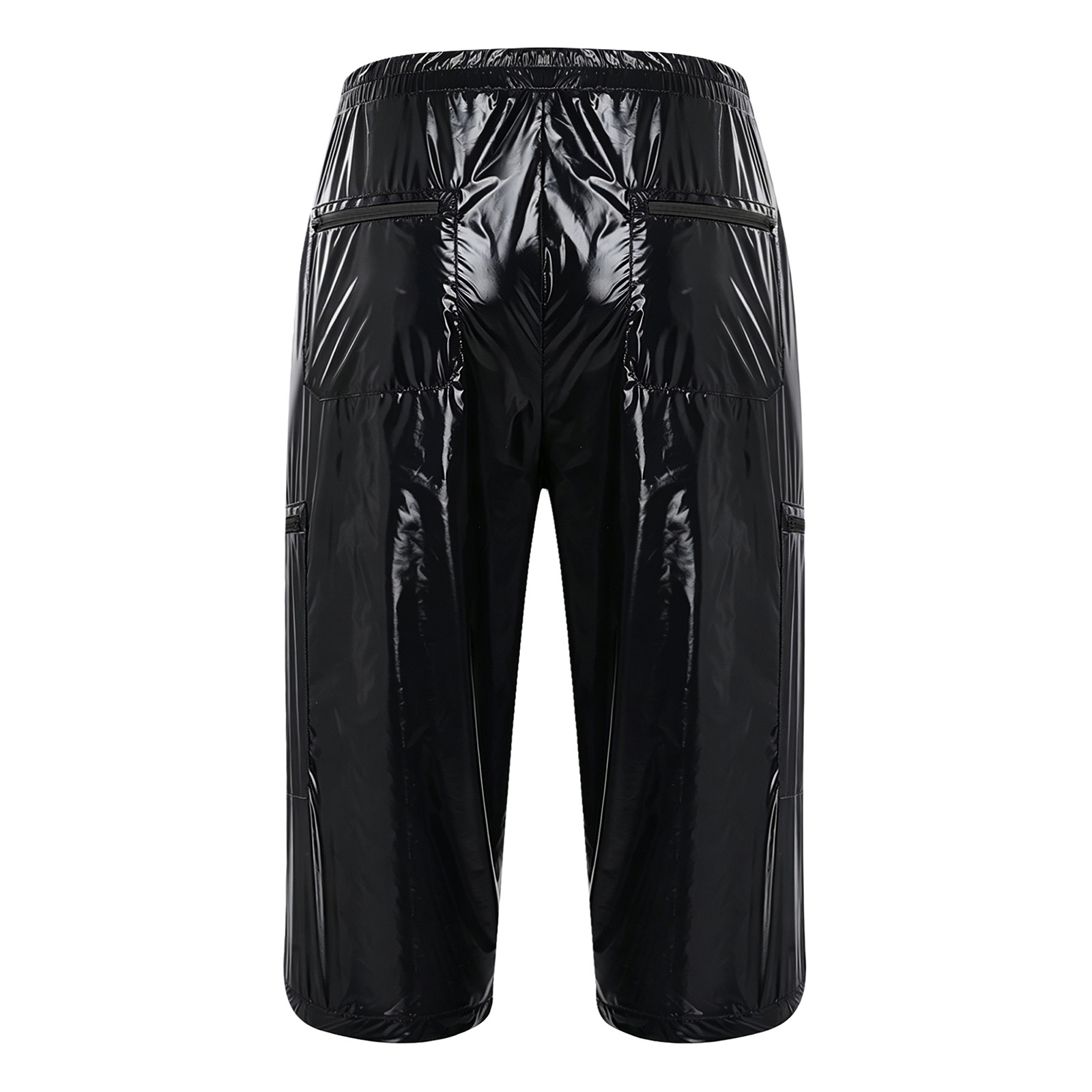 Pantalon Capri Brillant pour Homme, Coupe Courte, Décontracté, Extérieur, Multi-poches, Fermetures Éclair, Taille Élastique, Style Salopette, Tenue de Club