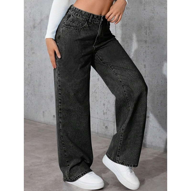 Jeans tendance pour femmes, coupe droite, pantalon en denim noir classique pour filles, pantalon taille haute à la mode coréenne pour femmes