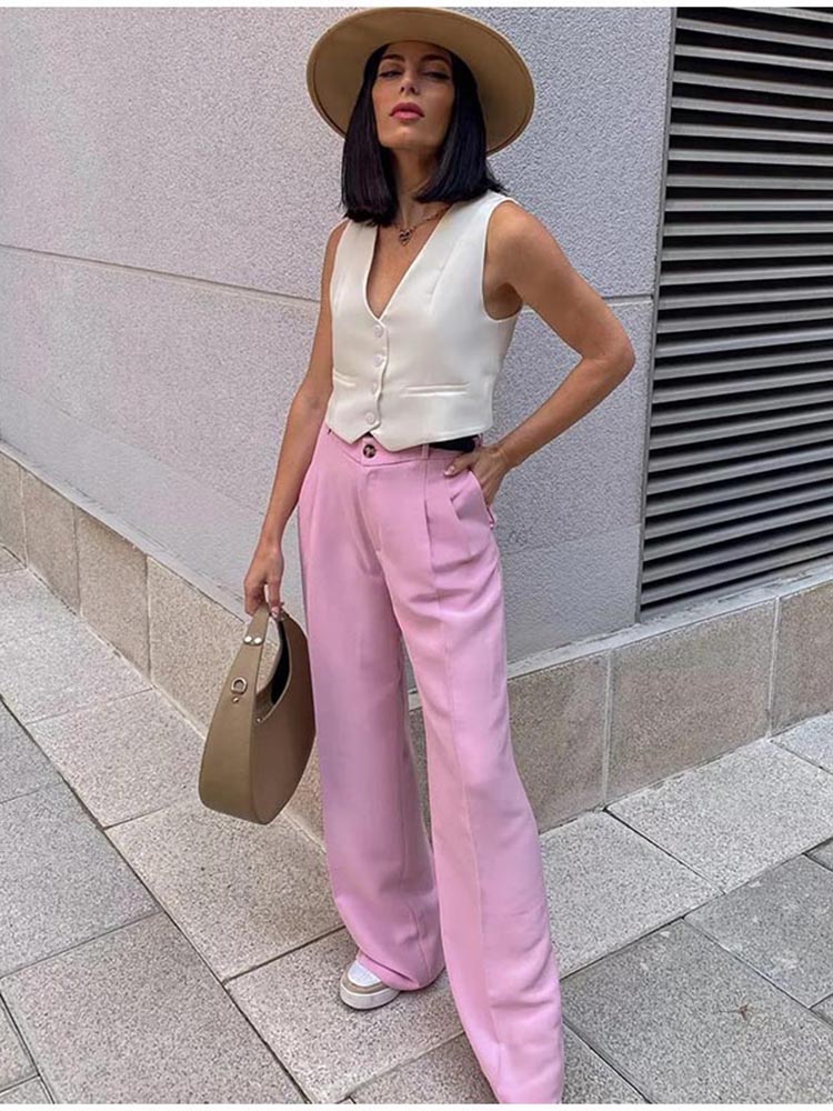 Gilet court à simple boutonnage pour femme, col en V, poche, mode décontractée, fibre recadrée, manteau Streetwear simple, été, 2024