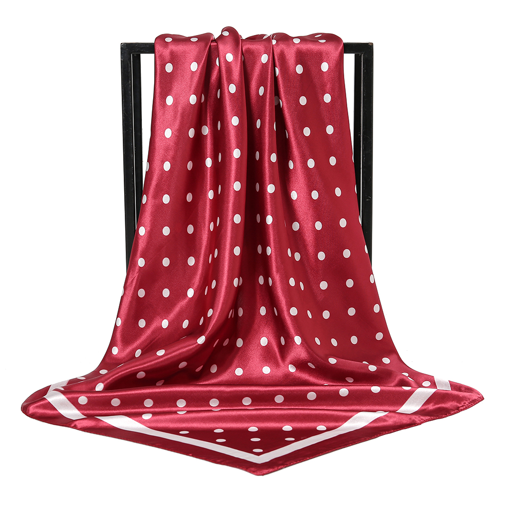 Foulard carré 90 cm imprimé à pois en satin de soie, châle, hijab pour femme musulmane, foulard pour cheveux, bandeau de mode pour femme, turban fin pour femme
