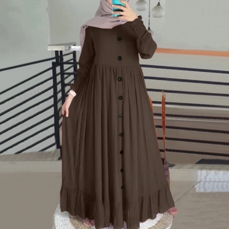 Robe Abaya islamique en coton et chanvre, rétro, décontractée, muselmane, ample, col rond, à volants, pour femmes, nouvelle collection 2024