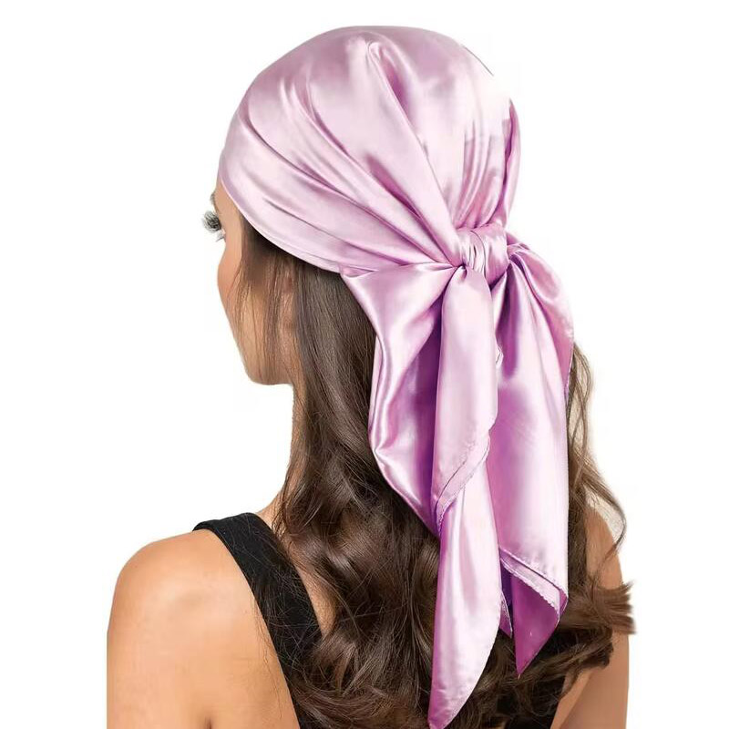 90cm Foulard en soie Scarftop chapeaux pour Femme mode quatre saisons cheveux accessoires Hijab Foulard Bandana Femme Foulard