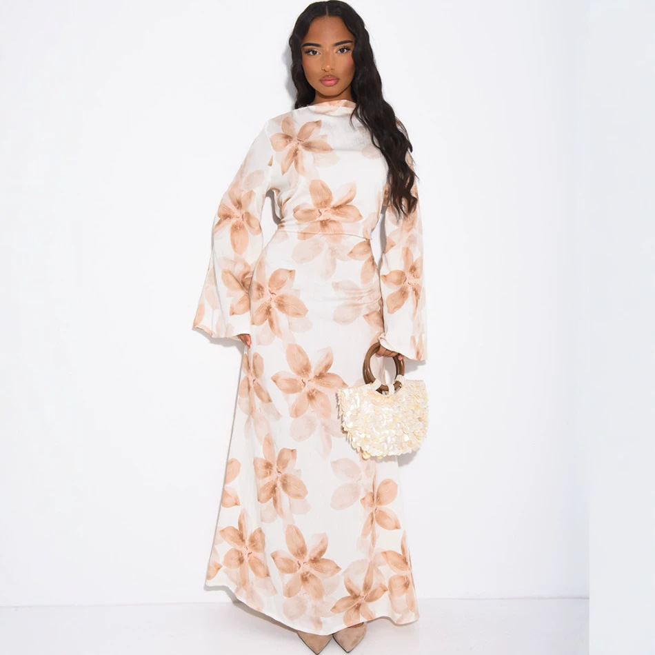 Robe Abaya pour femme Eid, Jalabiya musulmane à imprimé floral, Abayas à lacets, Kaftan arabe, longue robe, Ramadan, Maroc, Dubaï, Vestidos