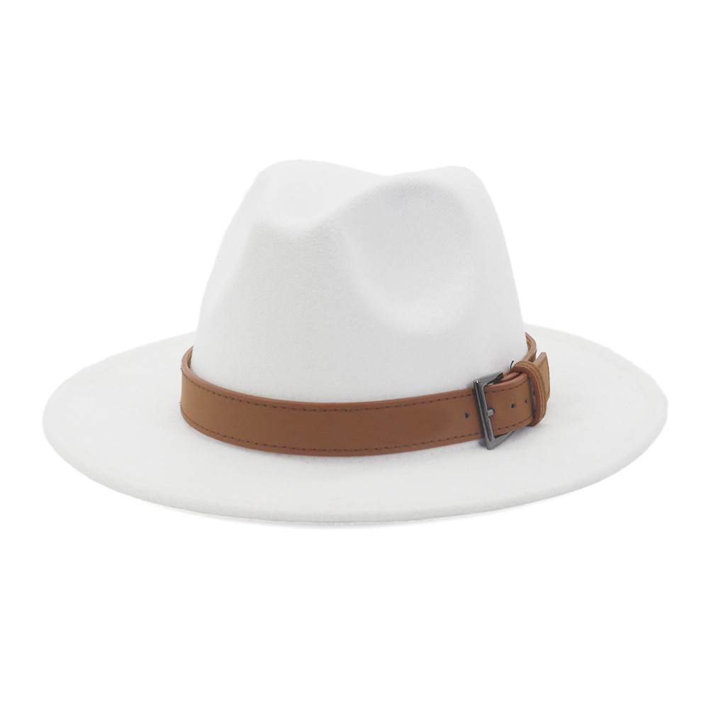 QBHAT-Chapeau en feutre de laine Fedora anderpour hommes et femmes, haute qualité, ceinture marron, grande casquette à bord, Jazz Trilby, fête, mariage