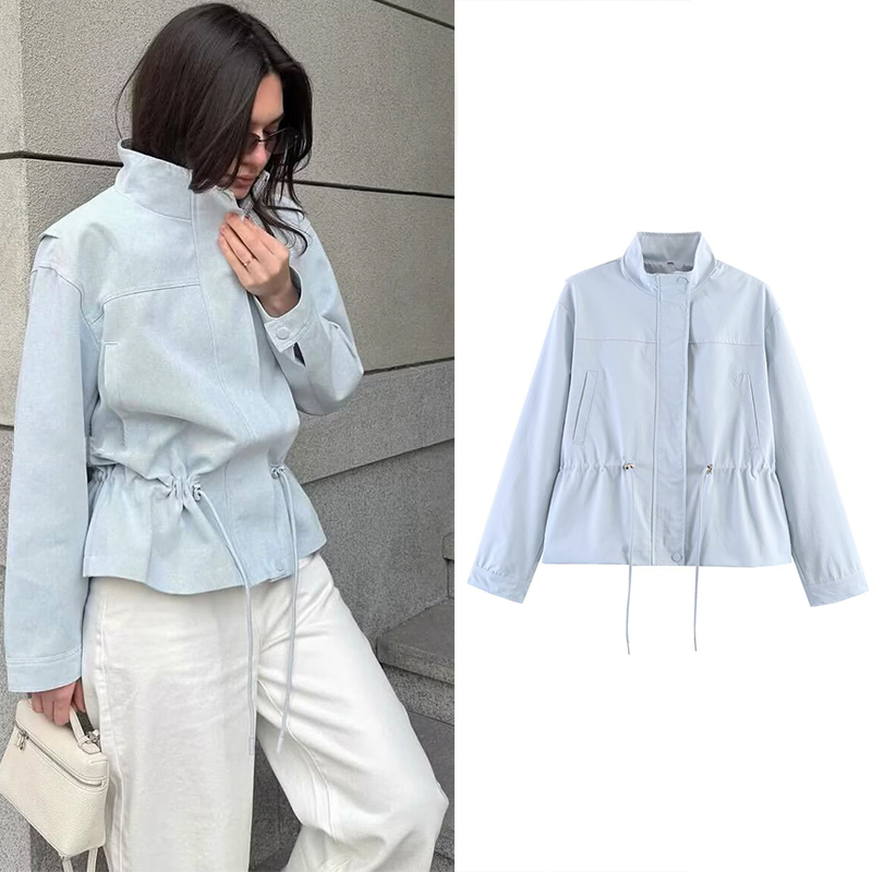 Veste Femme 2026 Nouvelle Tendance Manches Longues Taille Cordon Col Montant Chic Décontracté Personnalité Automne Manteau pour Dames