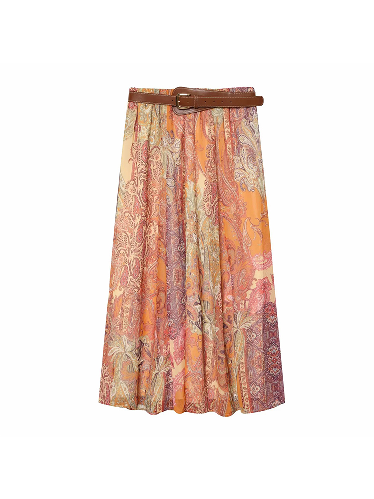 Nouvelles jupes d'été pour femmes, jupes rétro imprimées taille haute, élégantes et chics pour les vacances, avec ceinture