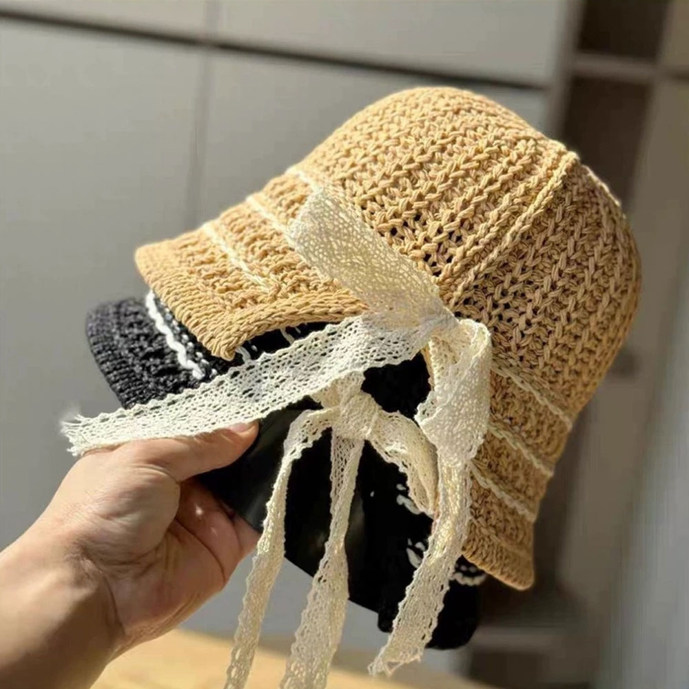 Chapeau de paille tressé pour femme, chapeau de soleil d'été pour la plage et les voyages, chapeau de pêcheur pour les vacances, chapeau de soleil ajouré respirant facile à ranger